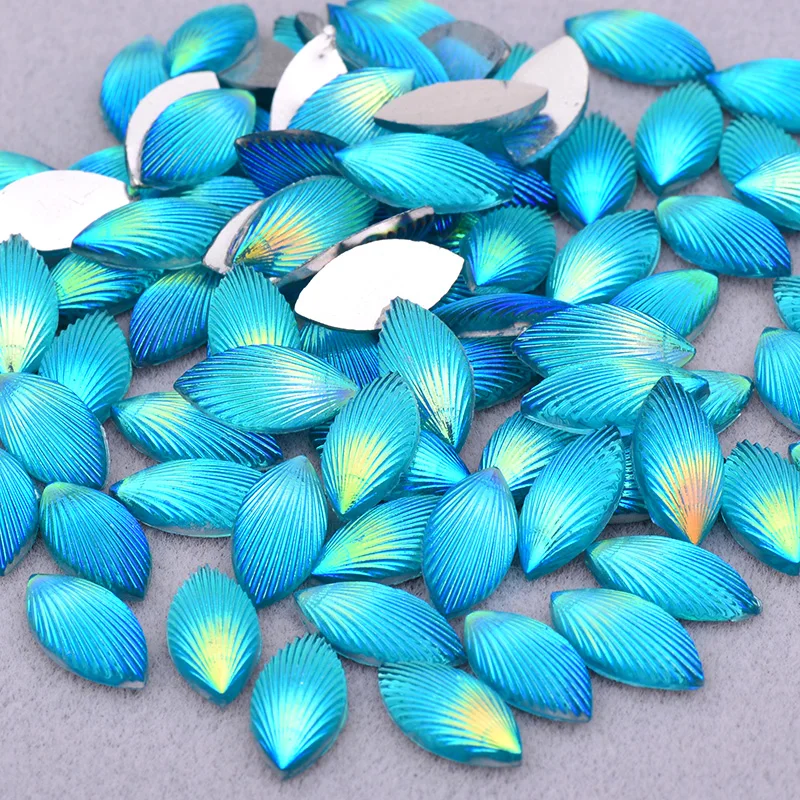 JUNAO 200pcs 7x15mm Glitter Mix Color AB Shell Rhinestone Horse Eye Resin Stones Applique DIY Decoration Crystal Stickers