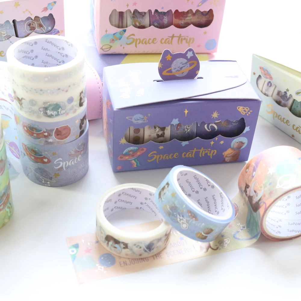 

Domikee cute sky star cat sliver foil washi tapes lot school traveler journal diary decorative DIY masking tape stationery 5roll