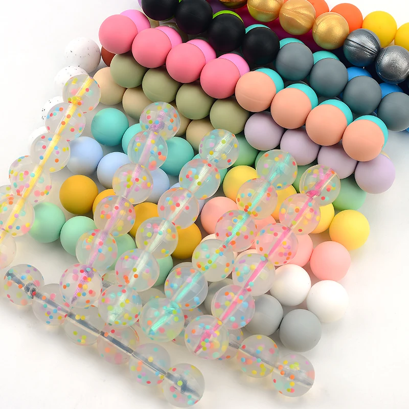 Baby Teethers 15mm 10pcs Silicone Beads Round Tie Dye Baby Teething Toddlers Toy Soft Chew Beads Food Grade Gift Pacifier Clip