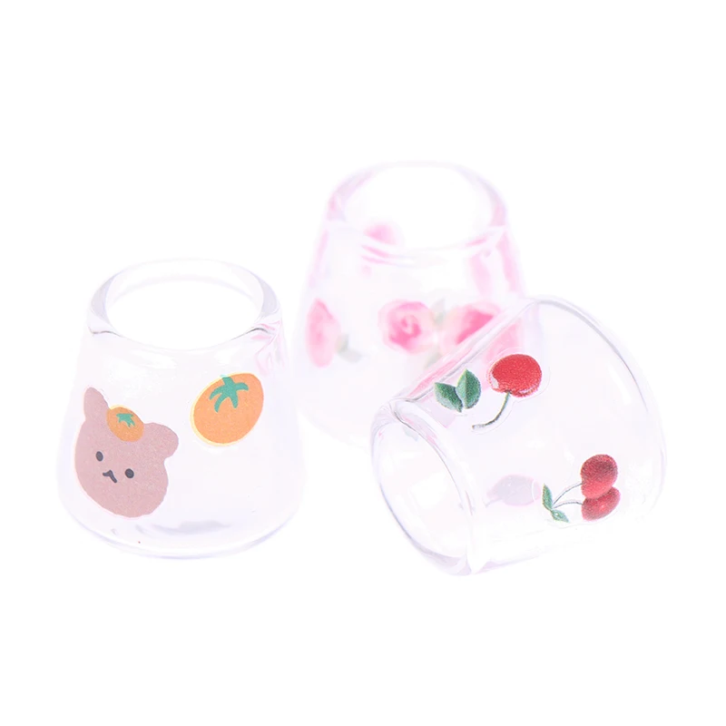4pcs/set 1/12 Dollhouse Miniature Cartoon Clear Glass Cup Model Simulation Kitchen Furniture Toys For Doll House Decoration