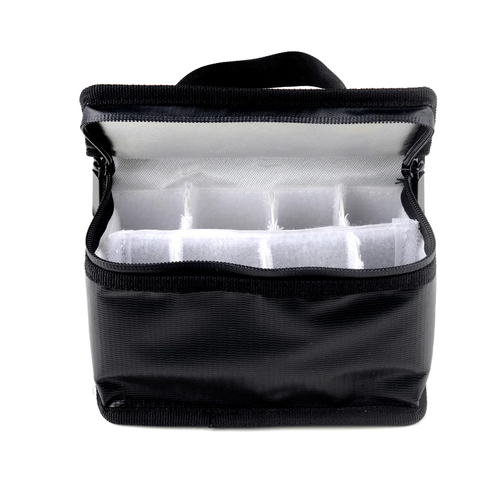 155x115x90mm Fireproof Explosion-Proof Safety Bag Built-in 8 Compartments for RC Model Airplane Helicopter FPV Drone Batteries