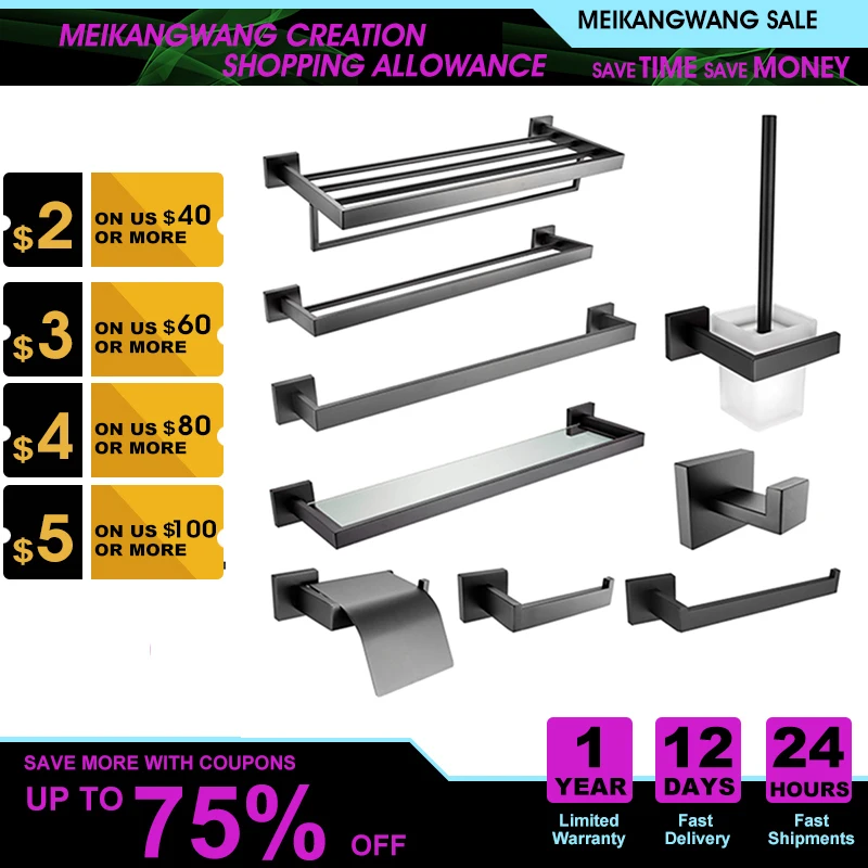 

Black Bathroom Hardware Set 304 Stainless Steel Towel Rack Toilet Paper Holder Liquid Soap Holder Towel Bar Bathroom Accessories