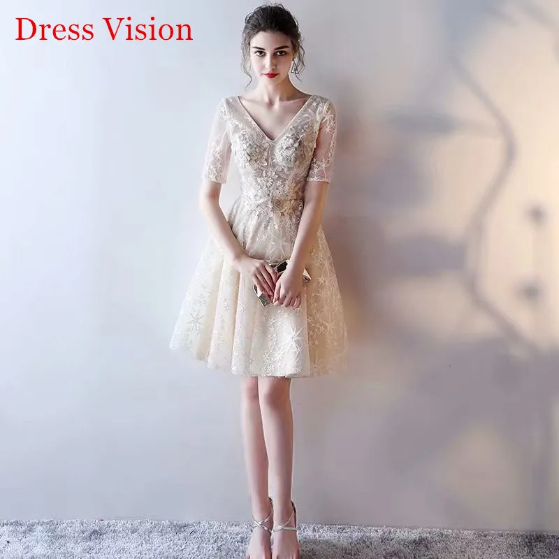 

New Arrival Robe De Mariage Lace Appliques Wedding Dress Vestidos Vestido De Noiva Robe To Be Party Gowns V-Neck Half Sleeves