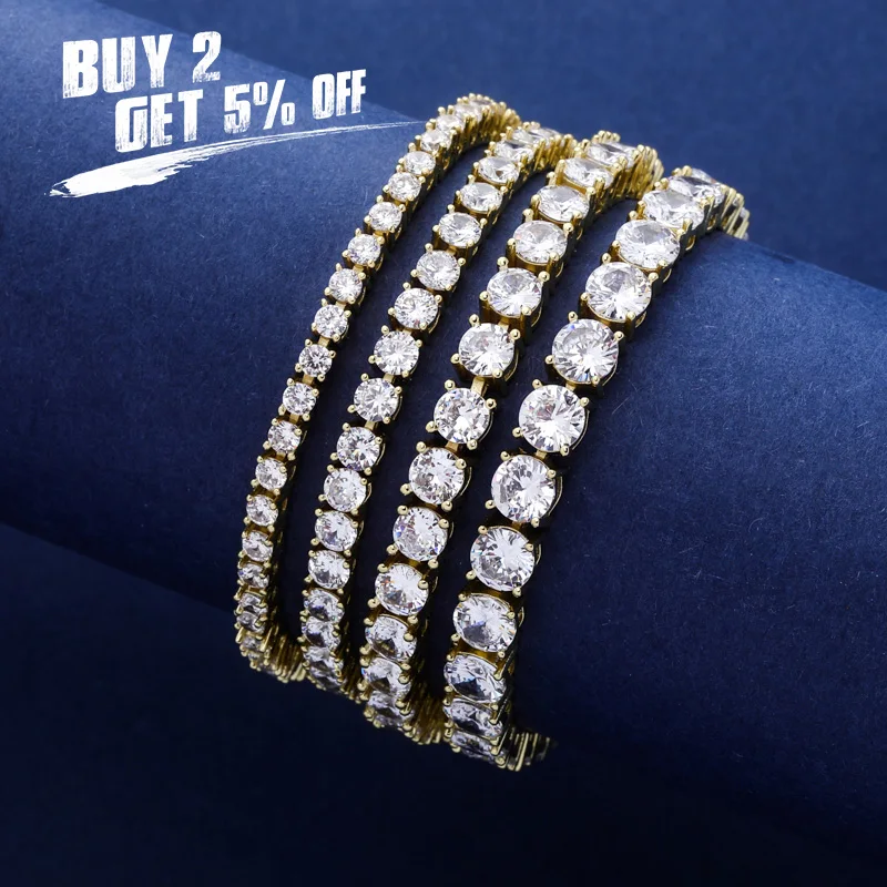 JINAO 3MM-6MM Spring Buckle 1Row Tennis Chain Iced Out Cubic Zirconia Bracelet Men And Women Hip Hop Jewelry For Gift