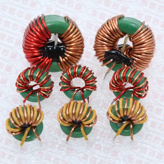 Inductancia de anillo verde de modo común 9*5*3 mayor que 500UH953 7 vueltas de cable rojo y amarillo y bobinado Vertical mn-zn 0,6 cable