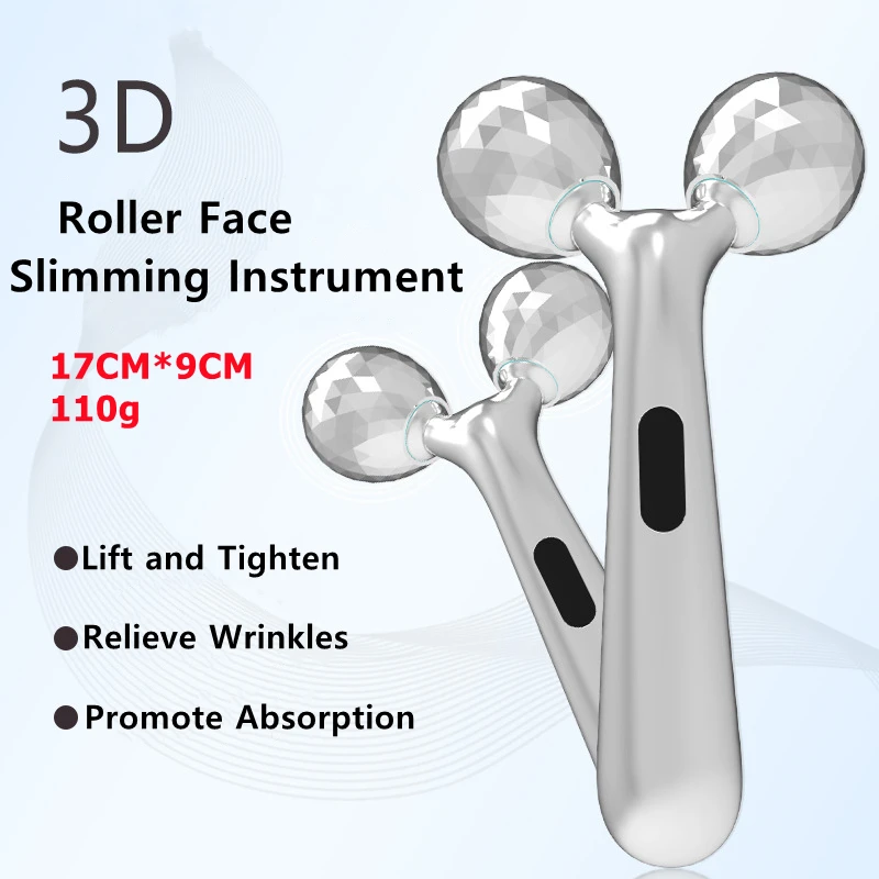 3D Face Lift Roller Massager for Reduce Wrinkle V Line Lifting Massage Tool for Face Trainer 360 Rotate Diamond Cut Surface EMS