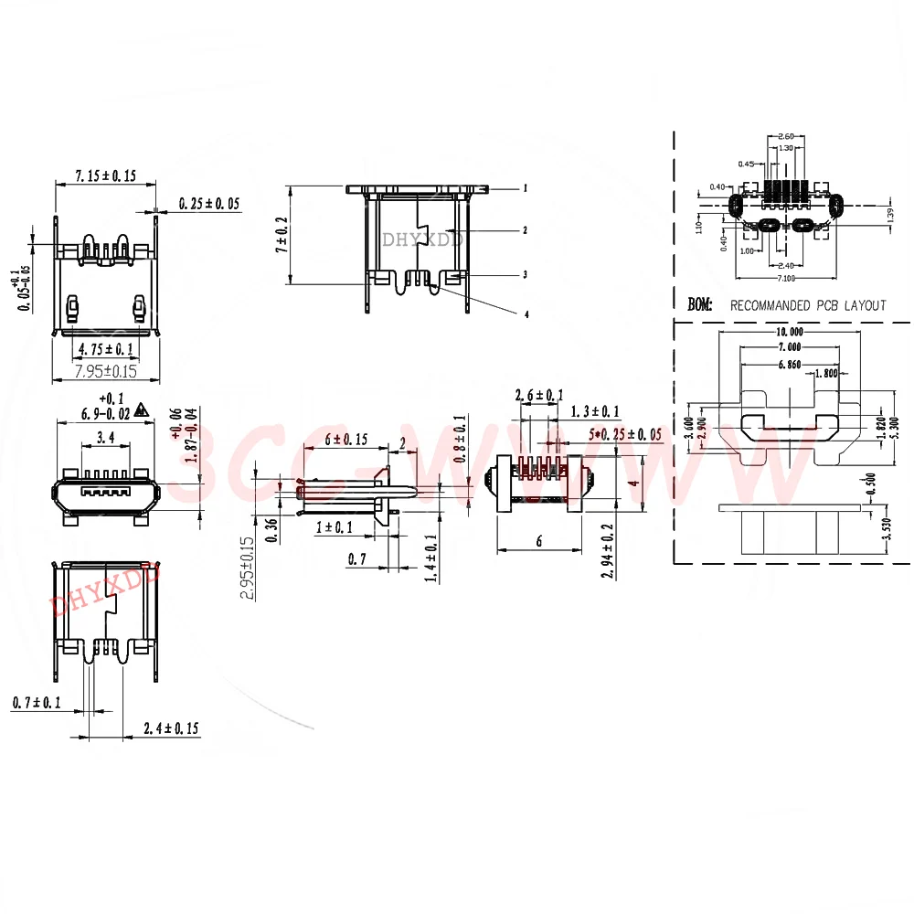 2-10 pces micro mini usb jack tomada porto de carregamento doca para alpha 200 garmin edge 820 garmin borda 520 5p conector substituição