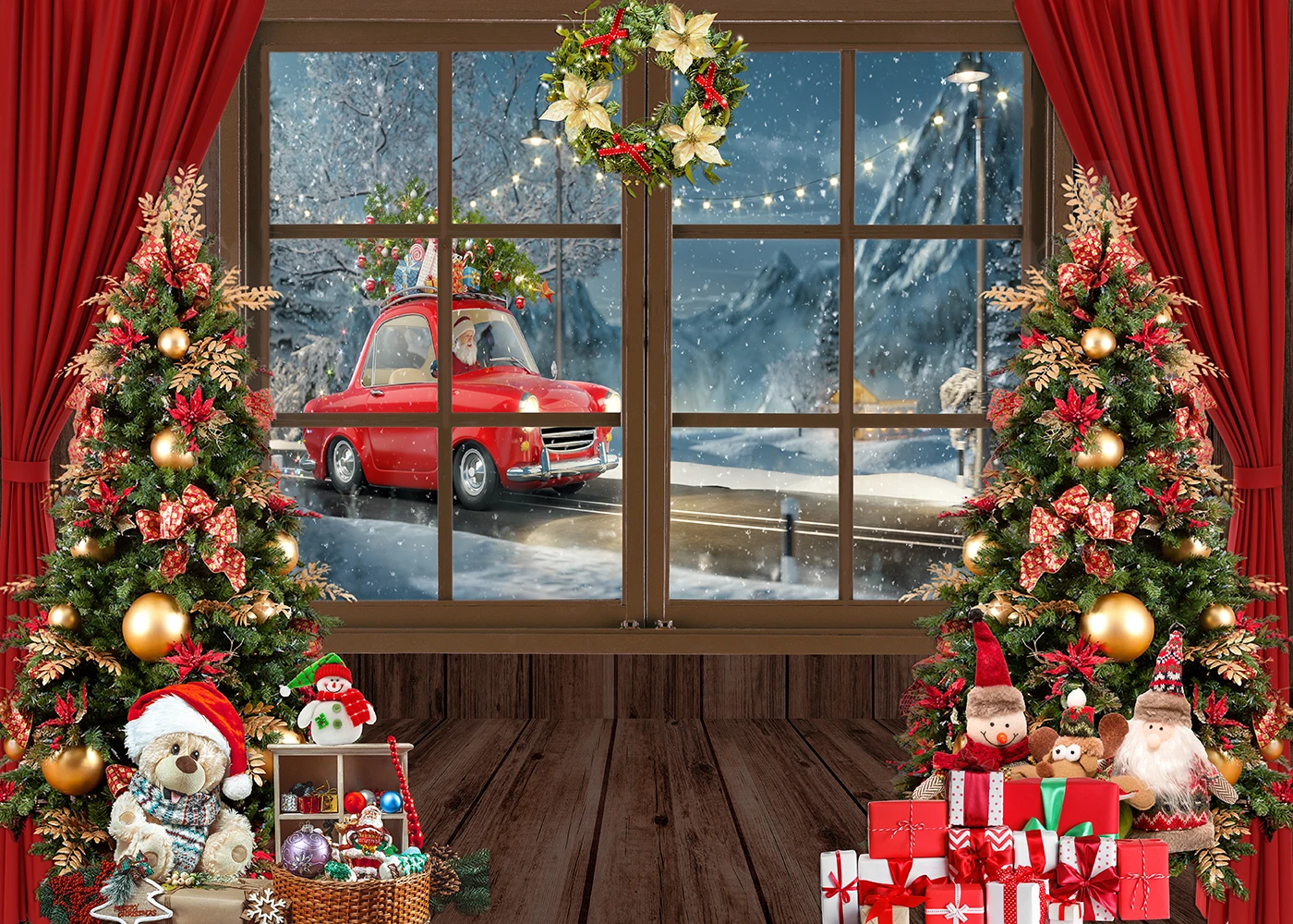 Capisco Giáng Sinh Ông Già Noel Chụp Ảnh Phông Nền Mùa Đông Cửa Sổ Xmas Cây Tuyết Sinh Nhật Chân Dung Nền Studio Ảnh Đạo Cụ