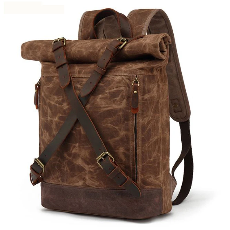 

Vintage Oil Wax Canvas +Leather Backpacks for Men Canvas Travel Backpack Large Waterproof Daypacks Retro male Bagpack Rucksack