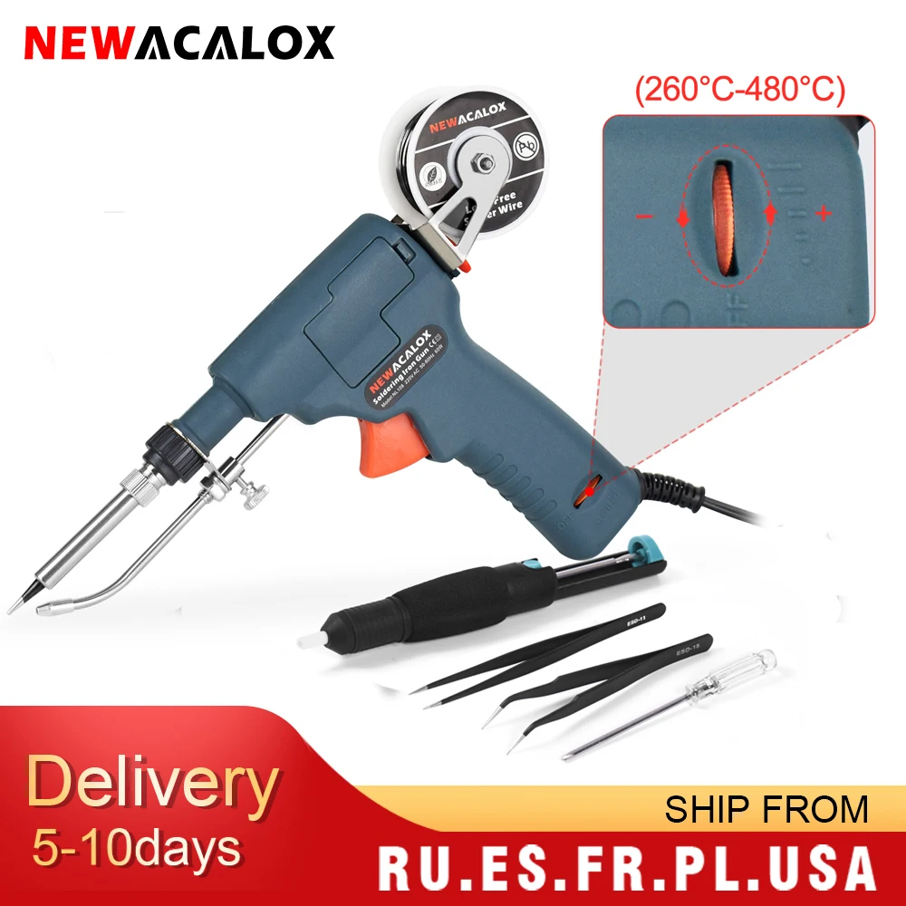 NEWACALOX 110V/220V 60W US/EU Hand-Held Internal Heating Electric Soldering Iron Automatically Send Tin Gun Welding Repair Tool