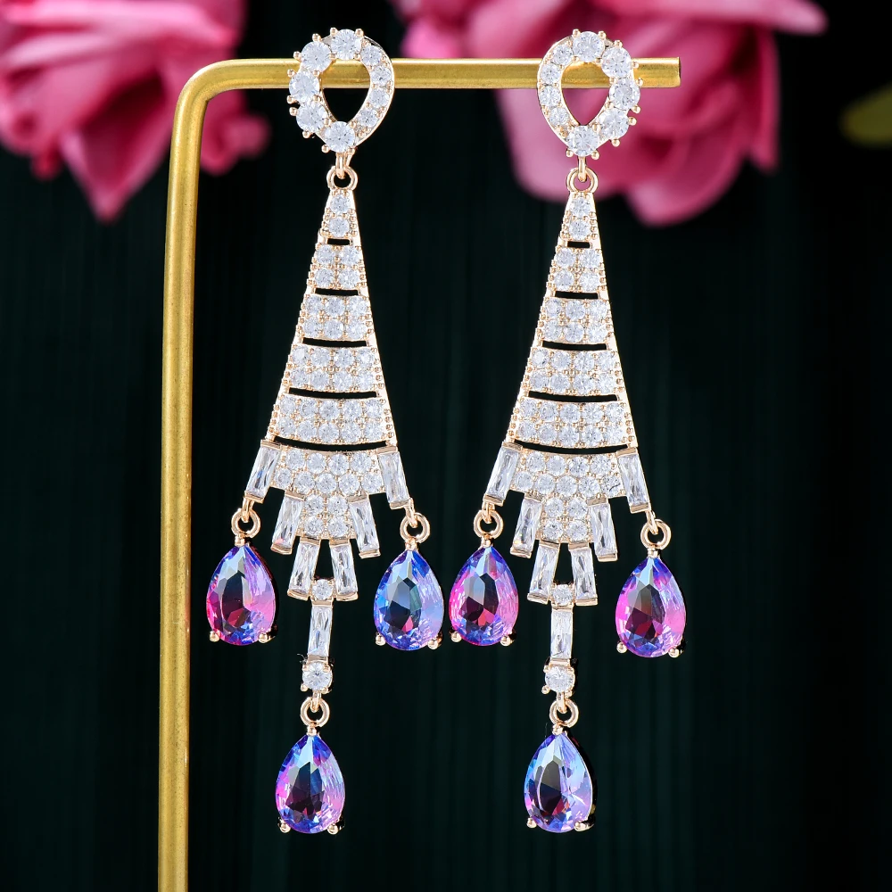 

Kellybola Fashion Luxury High Quality Geometric Zircon Pendant Earrings Women Girls Wedding Party Daily Anniversary Jewelry