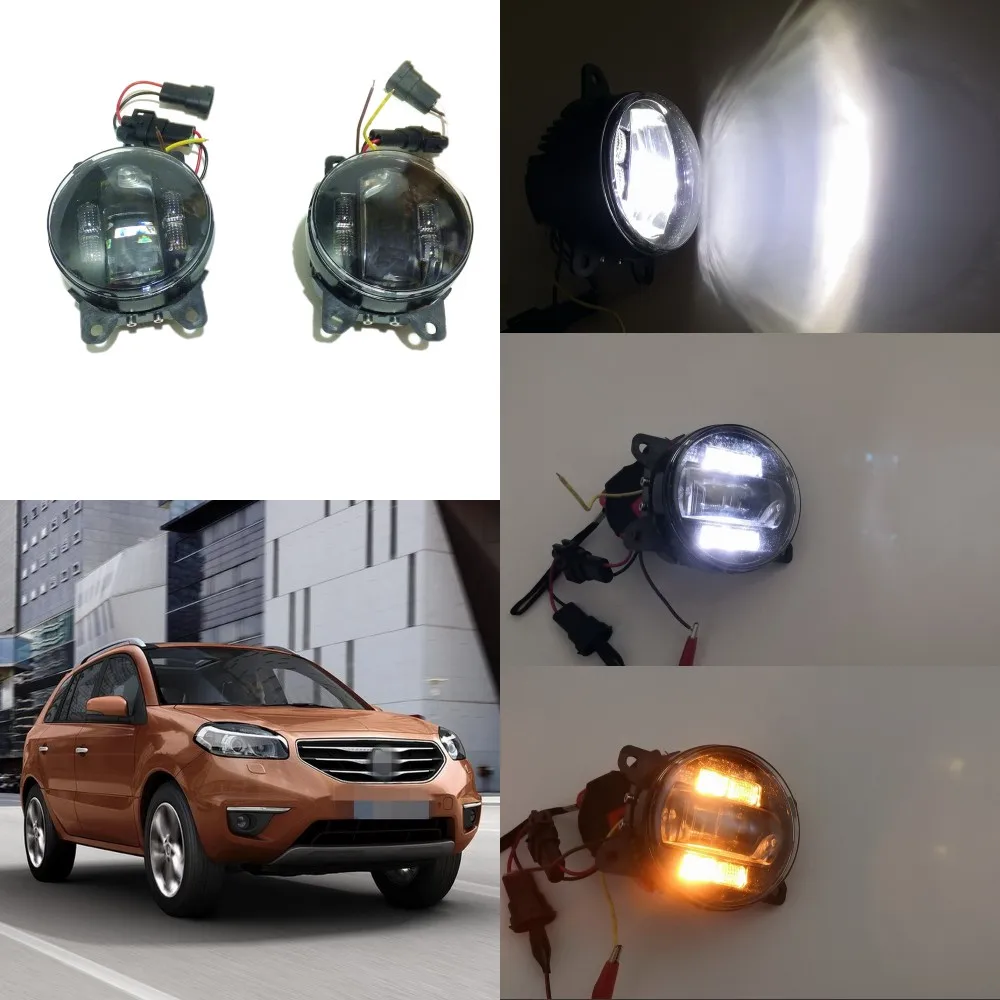 

July King 6000k 3000LM LED Fog Lamp Case for Renault Koleos 2012-2016 etc, 20W Lens Fog Lamp + 6W DRL+ 4W Yellow Turn Signals