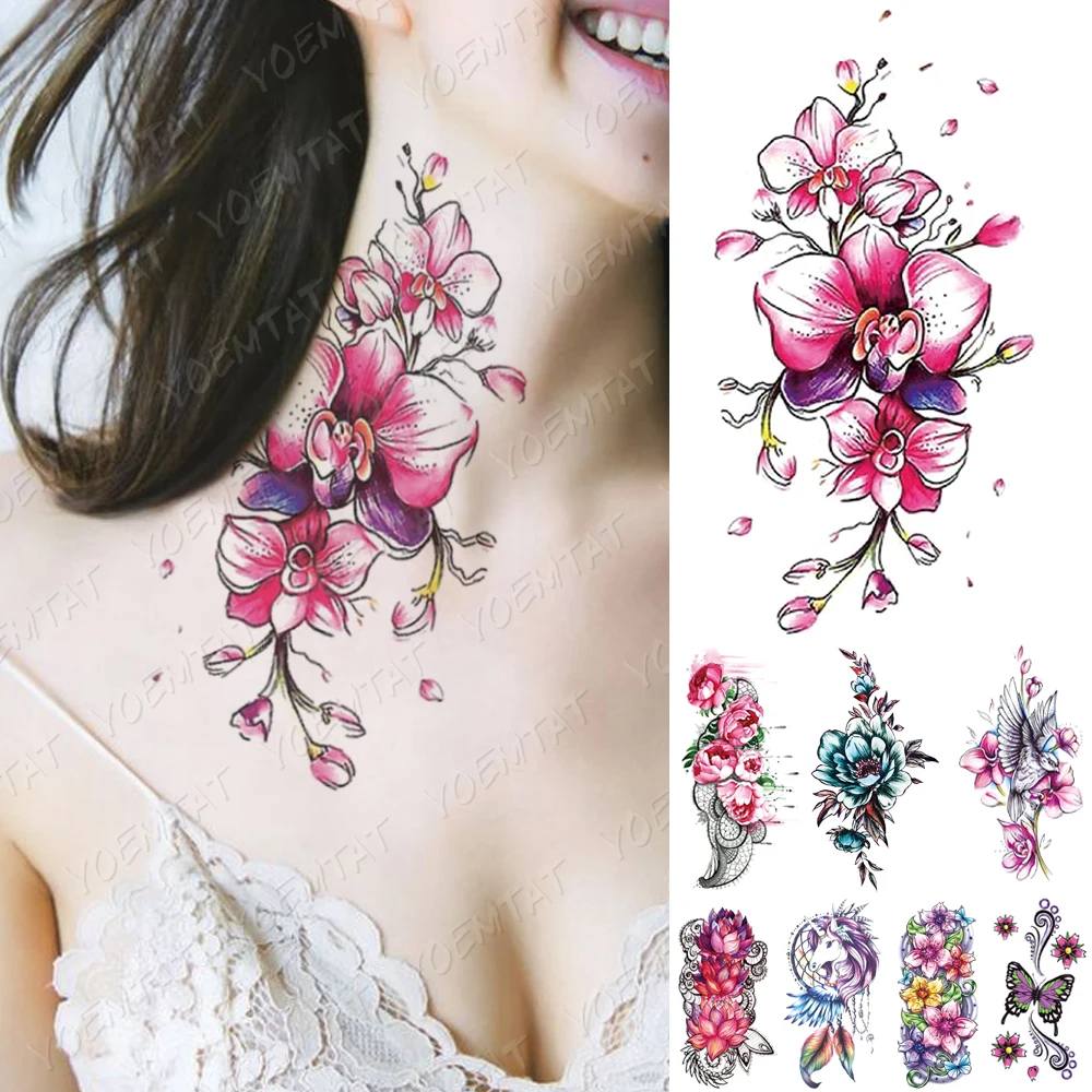 

Waterproof Temporary Tattoo Sticker Cherry Blossoms Hummingbird Unicorn Flash Tattoos Butterfly Body Art Arm Fake Sleeve Tatoo