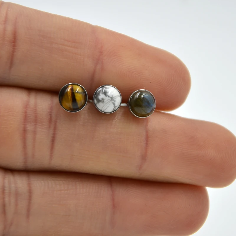 1 PCTitanium Barbell Labradorite Tiger Eye White Line Stone Tongue Barbell Ring Body Piercing Jewelry 14G