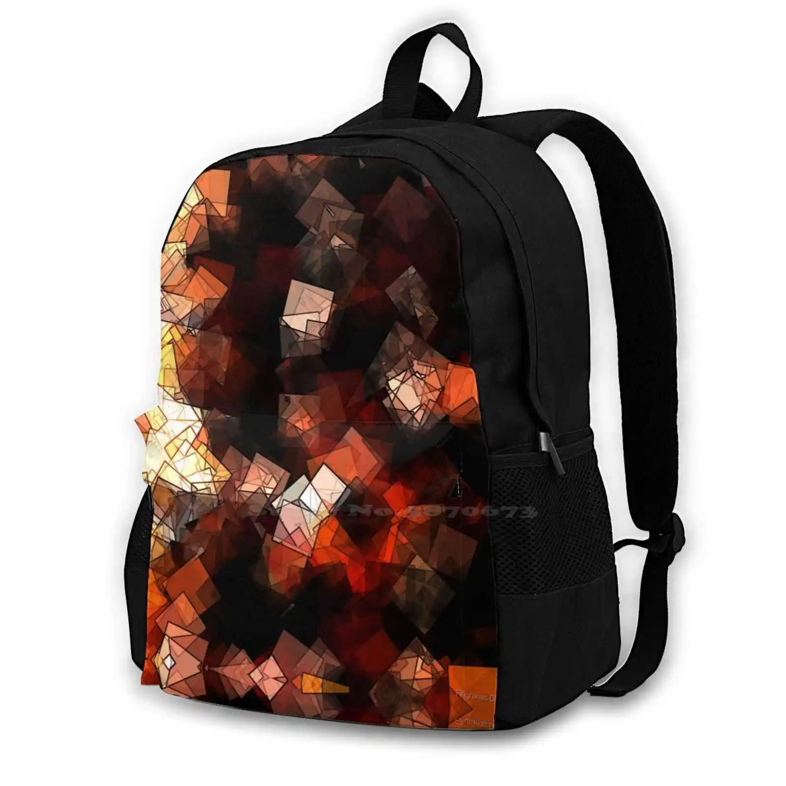 Square Fantasy In Flames Teen College Student Backpack Laptop Travel Bags Glass Pieces Salt Acrylic Pattern Pop Art Mosaic