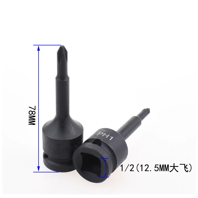 Adaptador de Chave de Impacto Phillips Peça 78 mm de Comprimento Polegadas para Ferramentas de Chave de Fenda Ph1 Ph2 Ph3 Ph4
