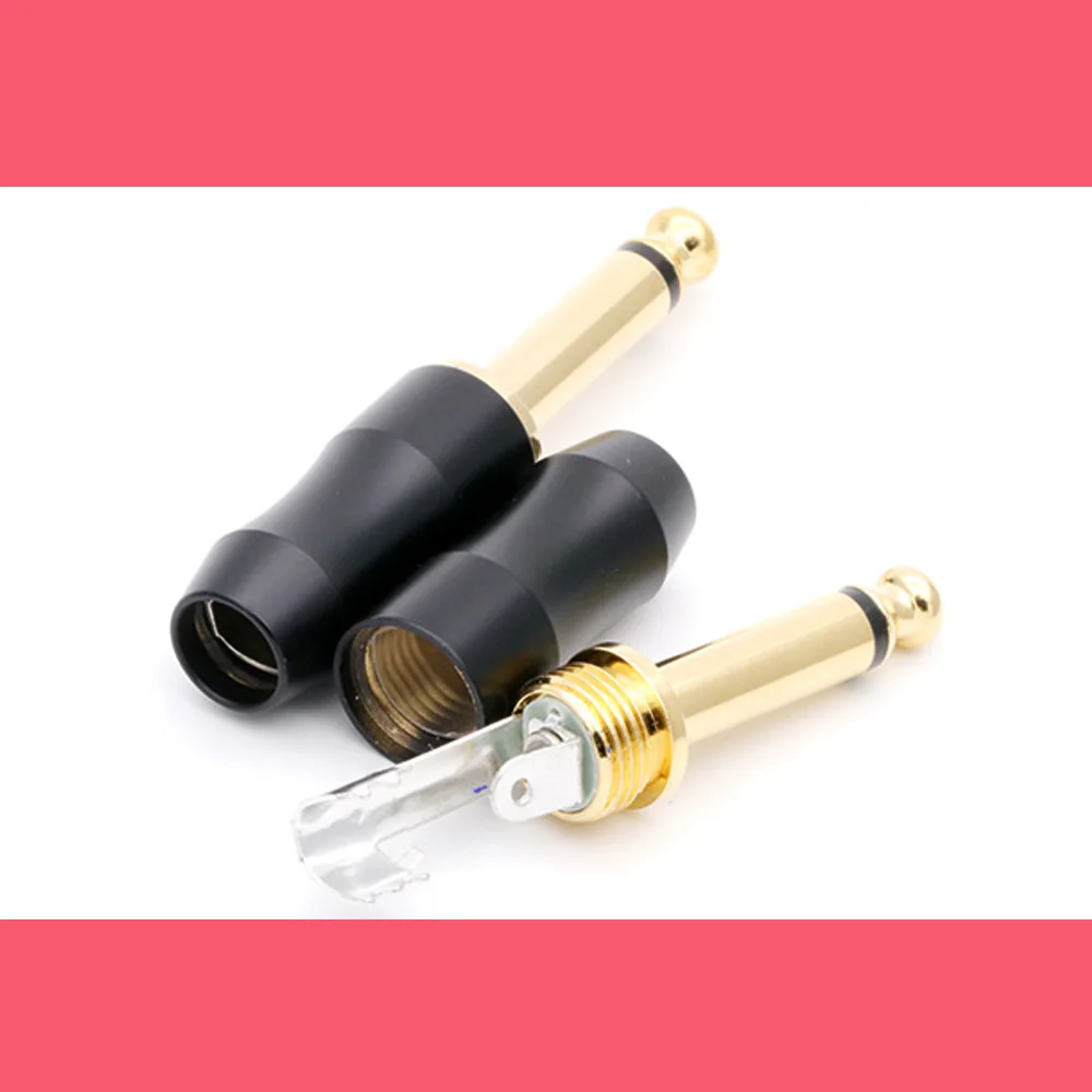 1pc New Arrival Copper Jack 6.35mm Gold-Plated Audio Plug Connector 6.35mm Stereo Plug Assembly Microphone Black&Blue&Red