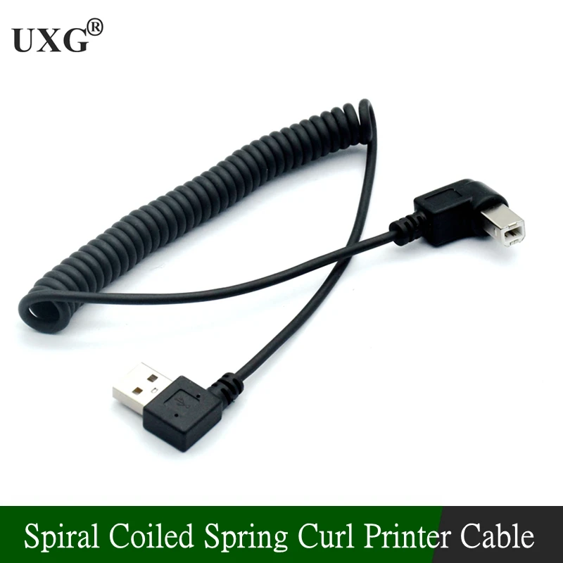 90 Degree Right Angle USB Type A Male to B Male AM to BM Adapter Converter Spiral Coiled Spring Curl Printer Cable