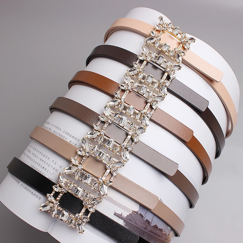 Irregular Rhinestone Stone Buckle Waist Belt Women Genuine Leather Solid Belt Slim Corset Waistband Female Coat Dress Belt Strap