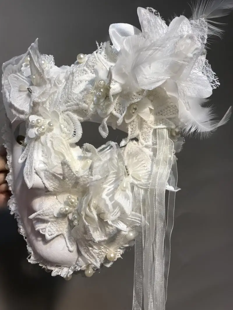 H3449 White Full Face Mask Halloween Cosplay Princess Masks Women Venice Carnival Masquerade Bar Party Mysterious Accessories