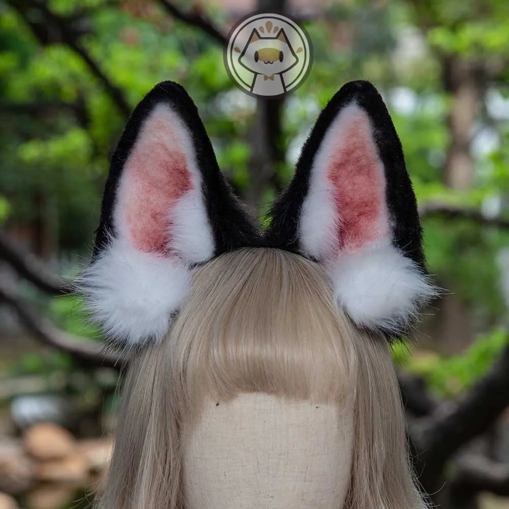 

New Handmade WorkSiberian Husky Dog Shiba Ears Hairhoop Black White Headband Headwear For Cosplay Halloween Costume Accessories