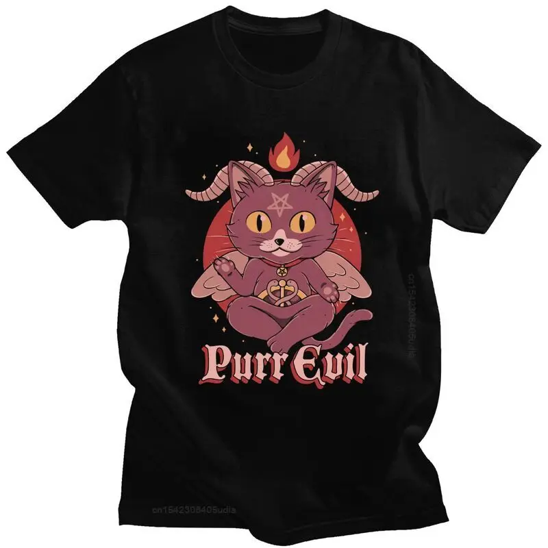 Divertente Baphomet Purr Evil Men T Shirt Cotton Tees Kawaii lucifero occulto Goat Tshirt nuovi arrivi novità Graphic T-Shirt Camisa