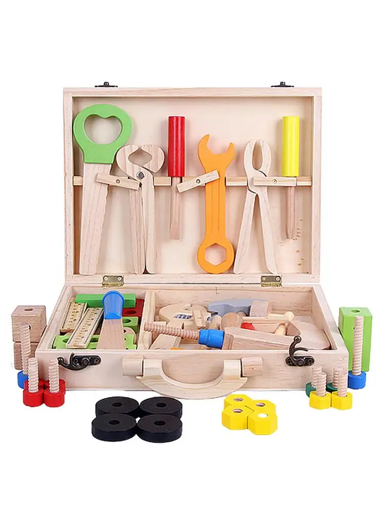 Wooden Tool Toys Toolbox Kids Toy Educational Toy DIY Construction Toolbox Pretend Toys Portable Wooden Toolbox Set For Family