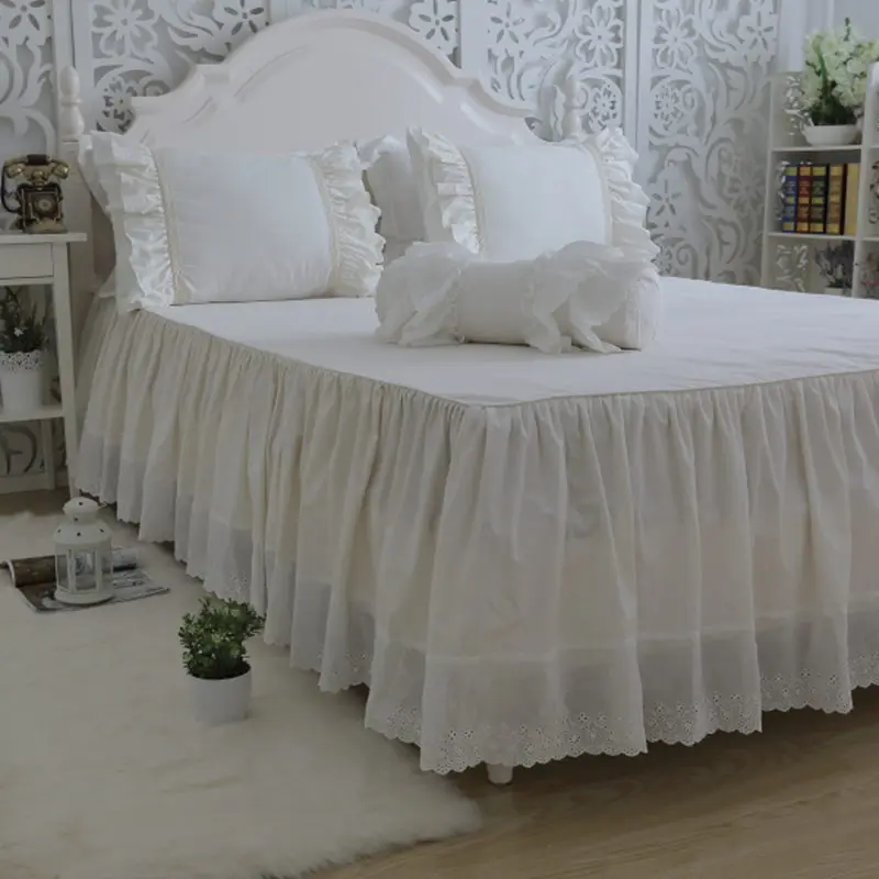 Amazing luxury bedding set king size embroidery big ruffle lace layer duvet cover bedspread princess bed linen pillowcase HM-02W