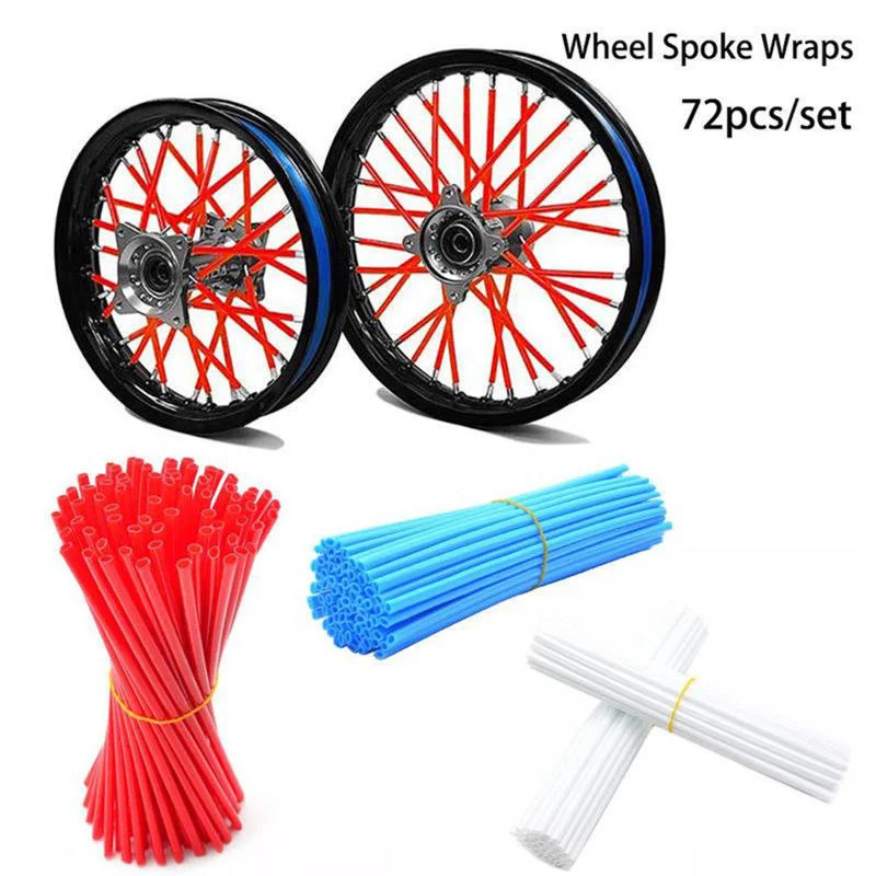 New Motorcycle 72Pcs Wheel Rim Spoke Wrap Kit Skin Cover For Motocross Dirt Pit Bike Enduro