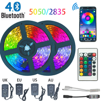 DC 12V Bluetooth IR Control LED Strip Lights Set US EU Plug 5-15M RGB 5050 2835 SMD Flexible Ribbon Waterproof RGB LED Light