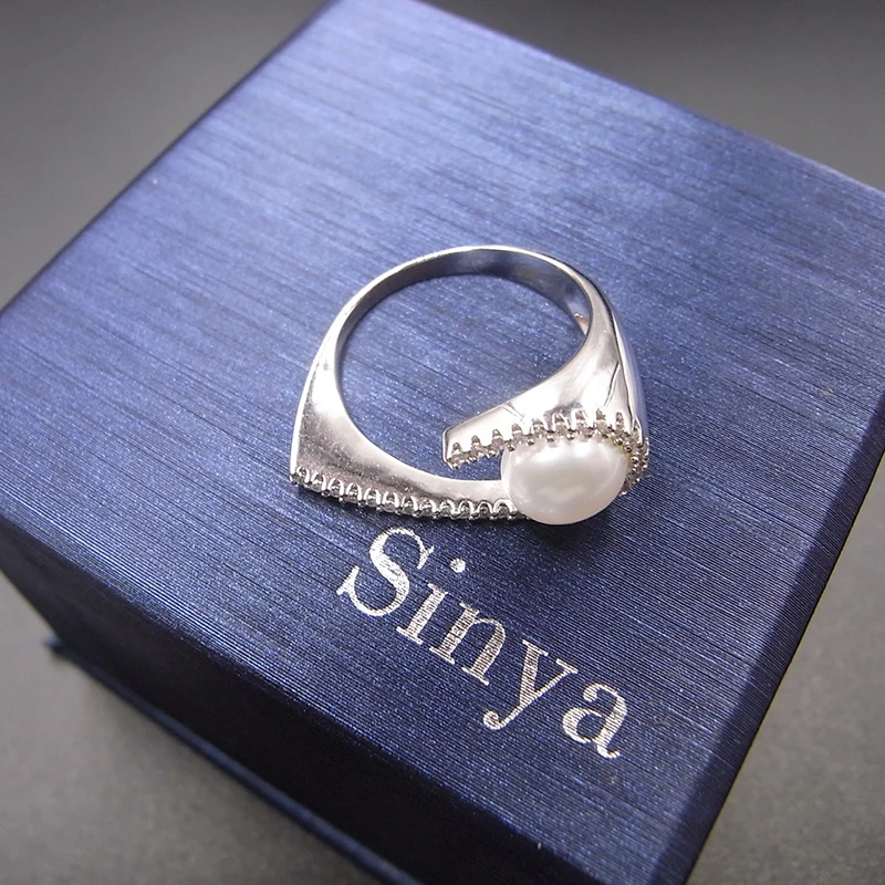 Sinya 925 Sterling Silver High Luter Natural Pearl Fine Jewelry Wedding Brand Engagement Ring for Women Lover