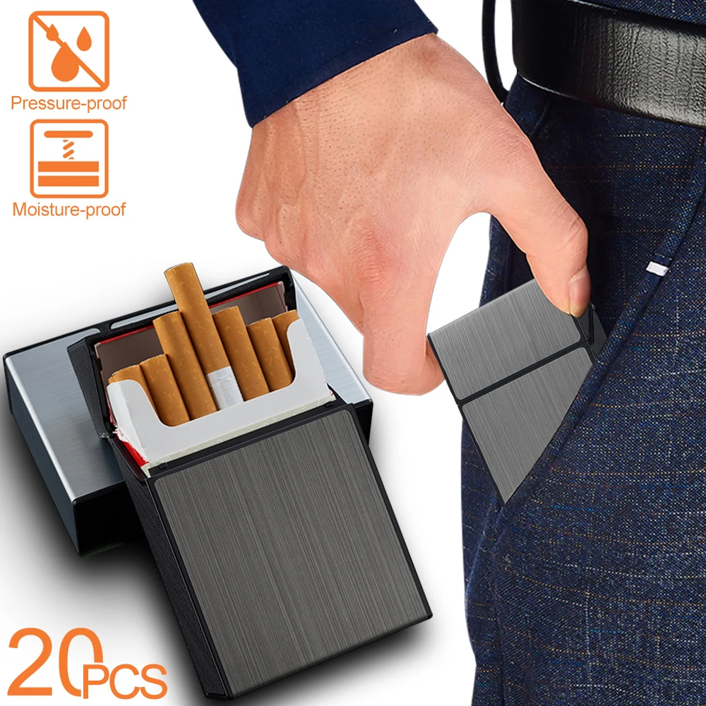 Portable Cigarette Case Metal Smoking Cigarette Box 20pcs Capacity Tobacco Holder Cigarettes Pack Cover Storage Box Men\'s Gadget