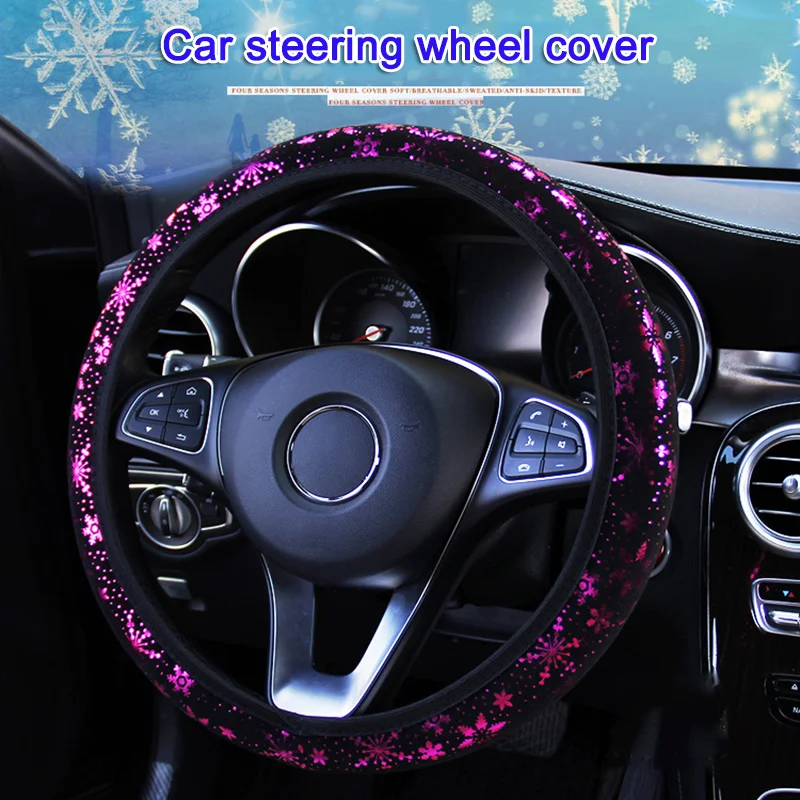 Fashion Printed Snowflake Pattern Steering Wheel Covers Universal Car Decor Vehicle Ornament Car Kuromi Steering Wheel Cover