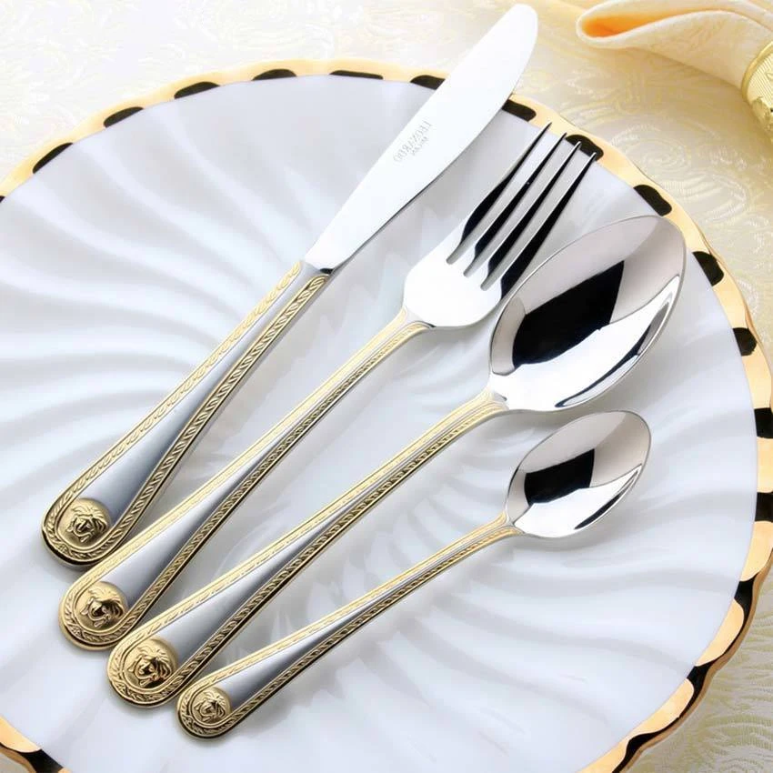 

Retro Western Gold-plated Tableware Fork Knife Set Gold Tableware Set Stainless Steel Carving Tableware Knife and Fork Set