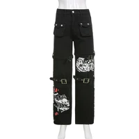 E-girl Gothic Black Cargo Pants Capri Women Low Waist Jeans Long Trousers Y2K Grunge Vintage Hip Hop Punk Harajuku Streetwear - Image 4