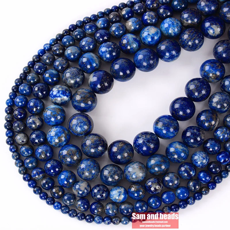 5A เกรด100% ธรรมชาติ Lapis Lazuli รอบลูกปัดแบบหลวมสำหรับเครื่องประดับ DIY สร้อยข้อมือสร้อยคอ15 ''4/6/8/10/12มม.