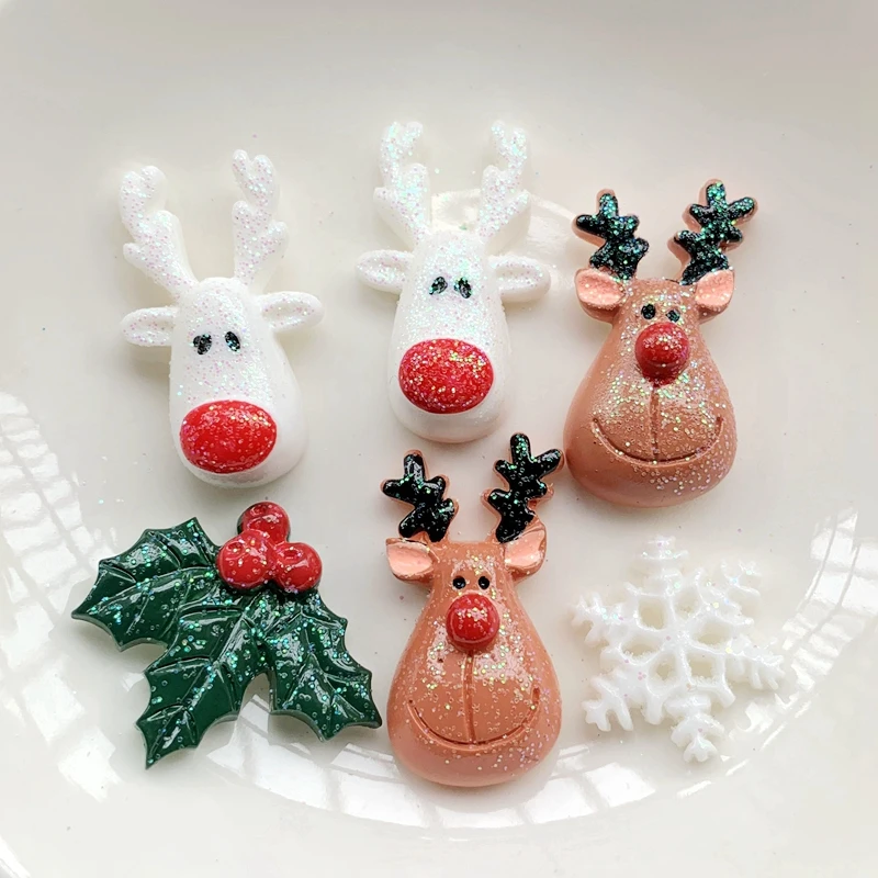 Snow/Elk/Clover Resin Scrapbook resin flatback Christmas decorations.DIY Christmas gift decorations