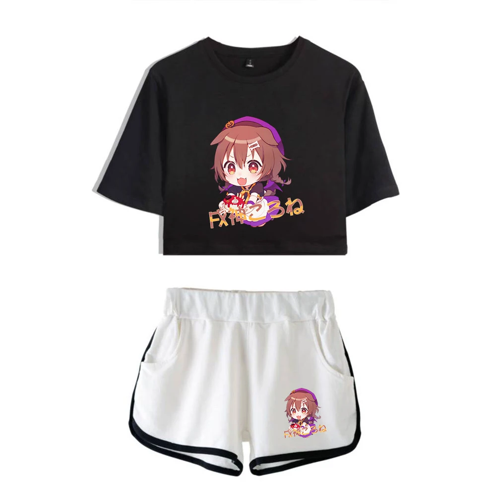 

HOLOLIVE VTuber Inugami Korone Print Summer Women/Girl Sets Sexy Short Tops+shorts Elastic Waist Kawaii Suits Two Piece Sets