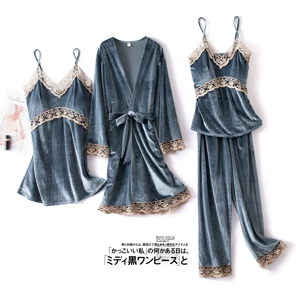 Velour Pijamas Set Women Casual Sleepwear Intimate Lingerie Negligee Sexy Lounge Home Clothing Bathrobe Women Nightwear