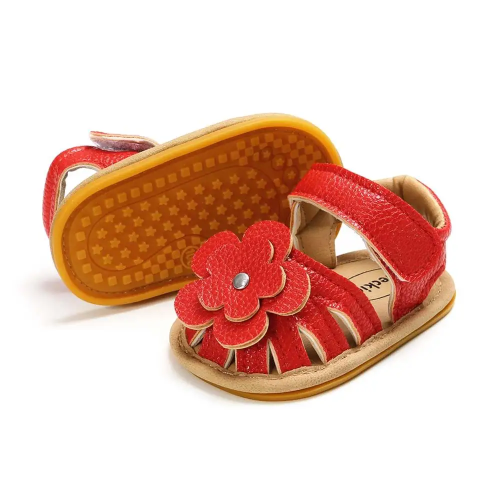 KIDSUN Sandalias de Flores para Bebé, Zapatos Antideslizantes, Calzado Plano con Cierre, Incluye Suela de Goma, Ideal para los Primeros Pasos en