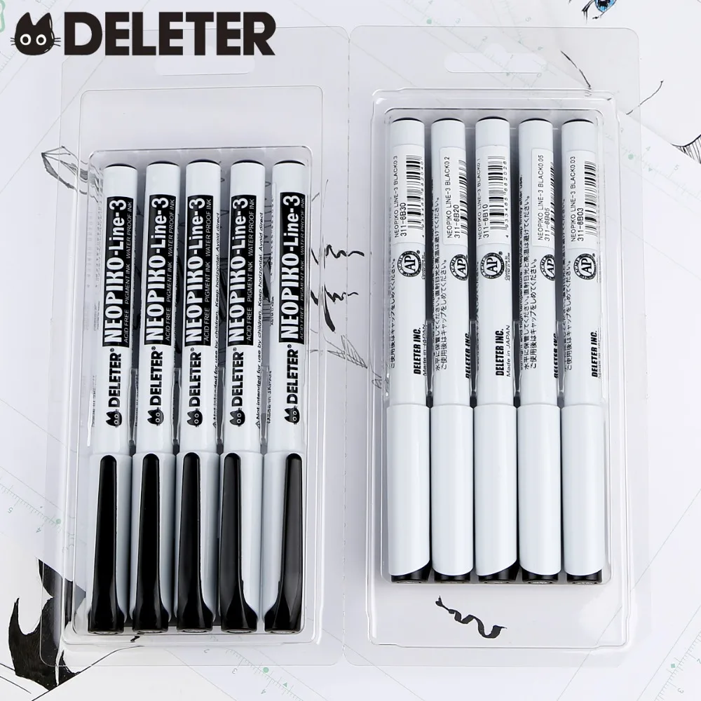 Japan DELETER Fine Line Pen Waterproof Drawing Pen Black Three Generations Top Comics Tool 5 / 10 PCS