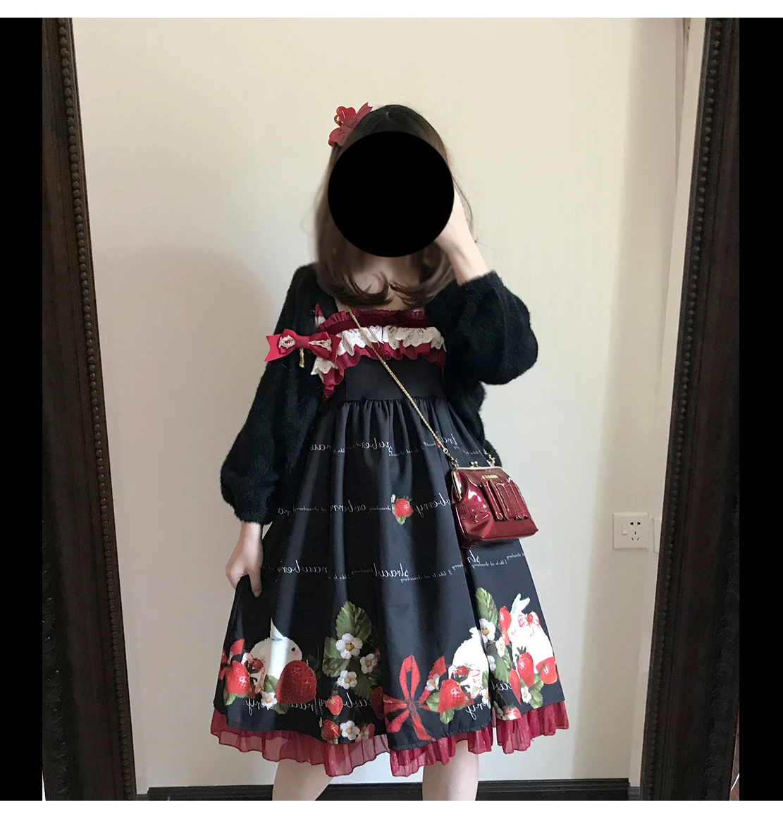 Paleis Prinses Zoete Lolita Jurk Vintage Afdrukken Fluwelen Leuke Strik Hoge Taille Band Jurk Gothic Lolita Jsk Loli Cos