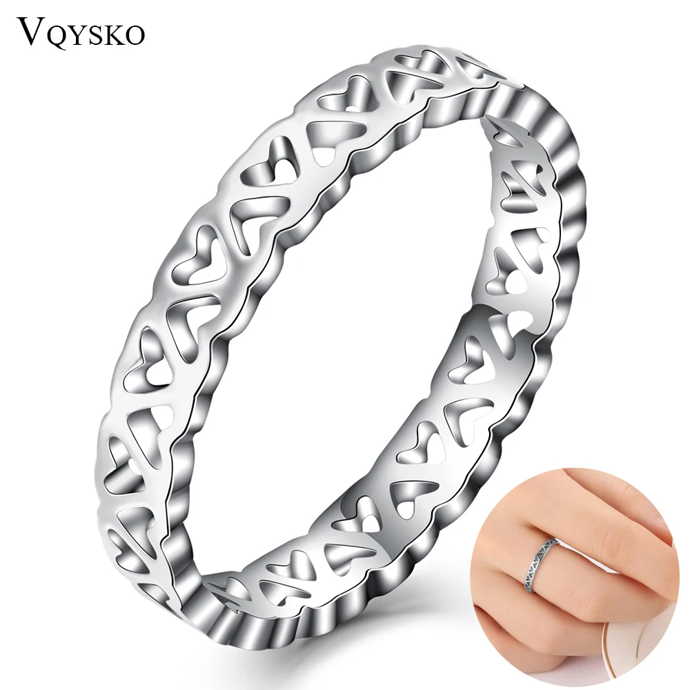 Neuer modischer, minimalistischer, glänzender, hohler Liebesherz-Ring aus Edelstahl für Damen, Hochzeitsfeier-Ring