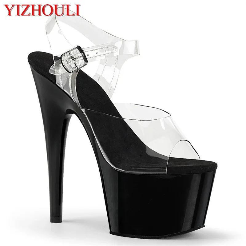 

Fashion spray-painted waterproof platform, summer 17cm stiletto heels, transparent vamp nightclub sexy 7-inch sandals