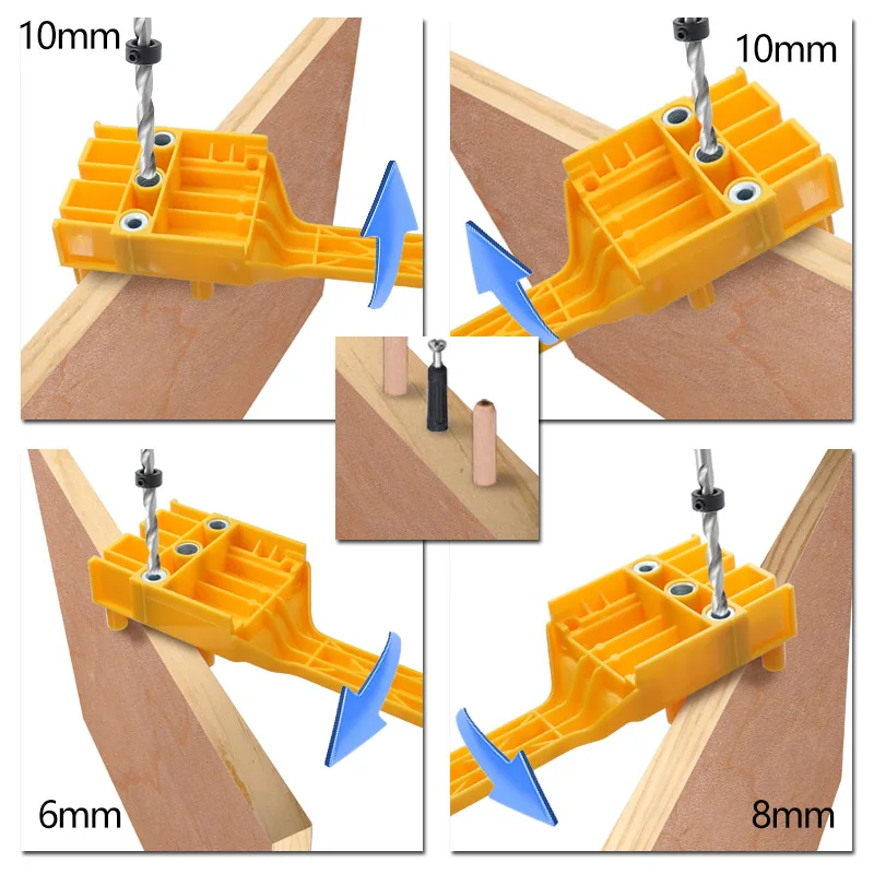 6 8 10mm Dowel Jig Handheld Drill Guide Self-Centering Punch Locator ABS Plastic Pocket Hole Jig for Wood Dowel Joints