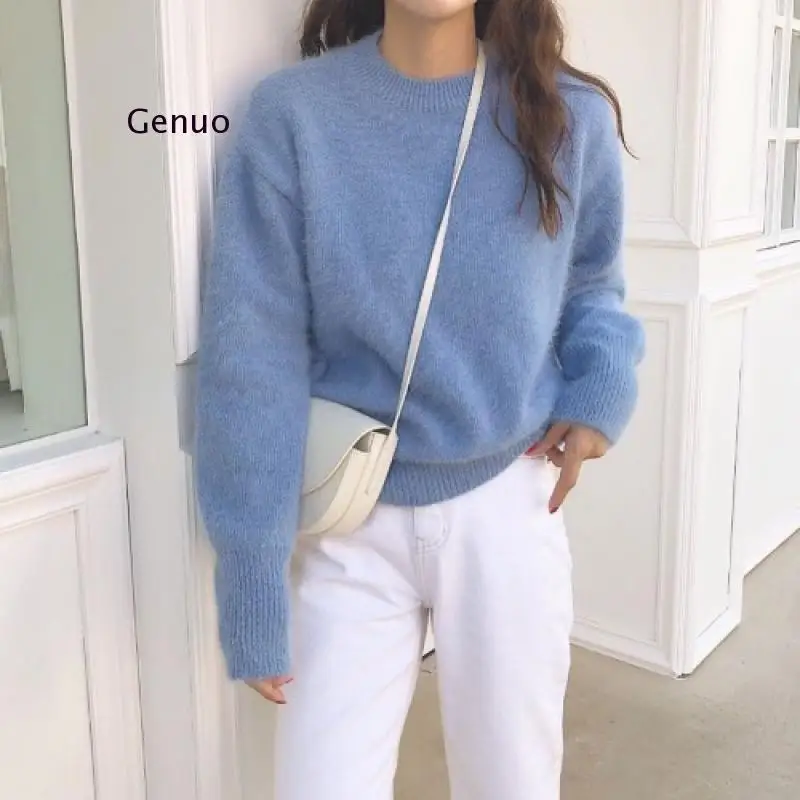 Winter Casual All-Match Warm O-Neck Women Sweater Long-Sleeved Female Knitted Jumpers Pullover Sweater Knit Tops