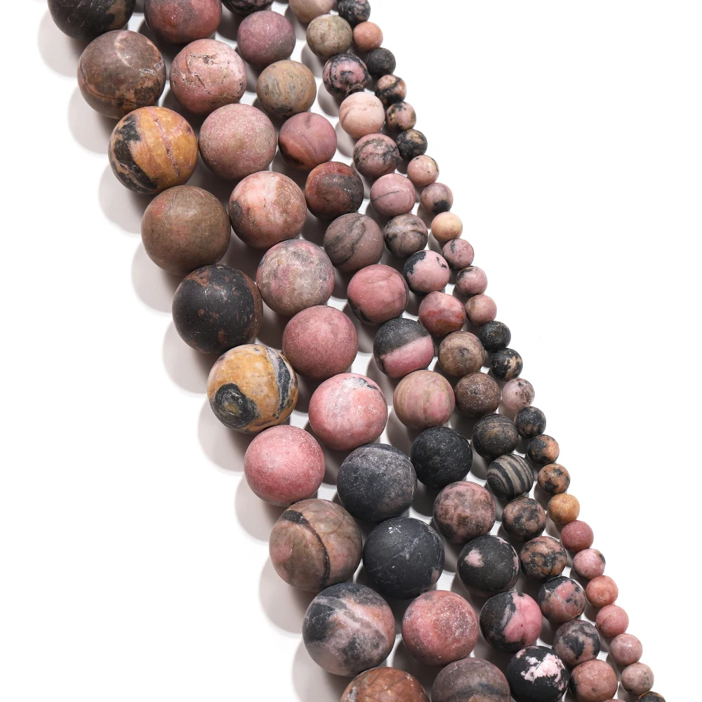 6/8/10/12mm Natural Matte Black Red Lace Rhodonite Stone Beads Dull Polish Round Loose Spacer Bead Diy For Jewelry Making image 4