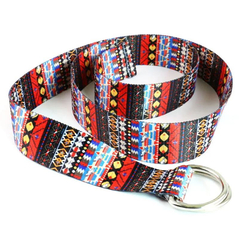 HUOBAO New Boho Women Belts Double-sided Printed Fashion Waistband Long Pants Tribe Aztec Jean Canvas Belt For Students Mens