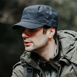 2021Men's Military Cap Outdoor Sunscreen Flat Cap Women Casual Breathable  Four Seasons Military Hat Solid Color Adjustable Hats