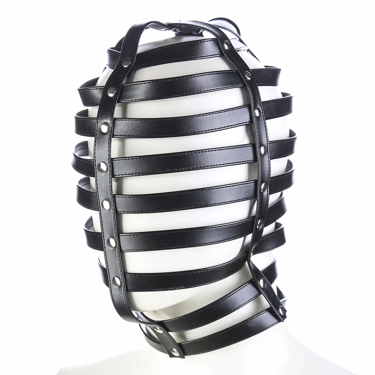 Gothic Costume of Slave Adjustable Leather Kinky Strappy Cage Bondage Hood for Men Women Fetish Cosplay Halloween Head Mask